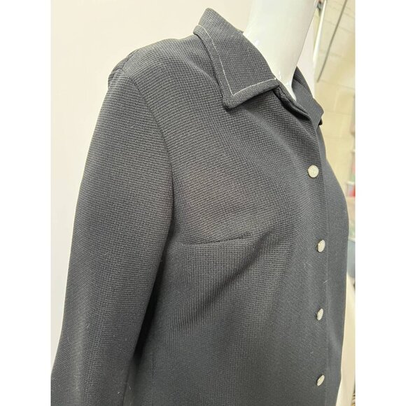 Vintage Womens Jacket Coat Black Button Up Collar Textured Long Sleeve L - Picture 9 of 12